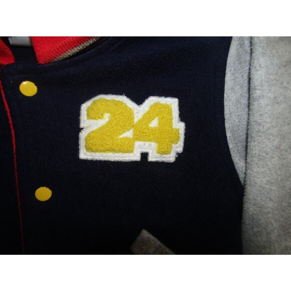 Vintage Baby Kisses Varsity Jacket 24 Patch Hooded Fleece Boys 18M Blue Red - Picture 2 of 7